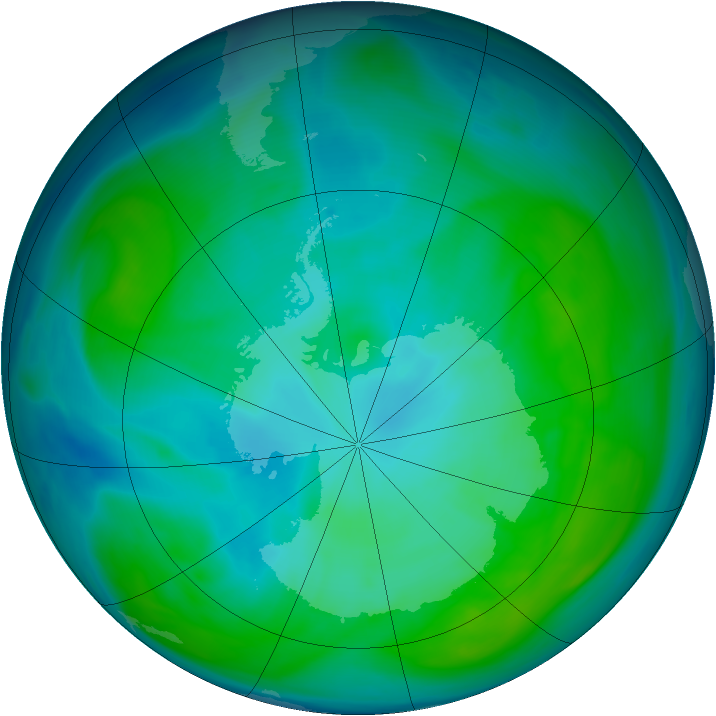 Antarctic ozone map for 04 January 2006